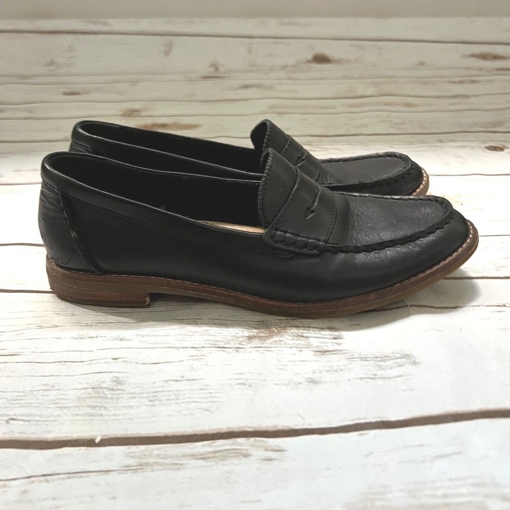 Sperry Penny Loafers Black Leather Classic Slip On Shoes 7